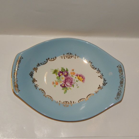 Figgjo Flint Norway Blue Floral Oval Sandwich - Cake Plate - Picture 1 of 7